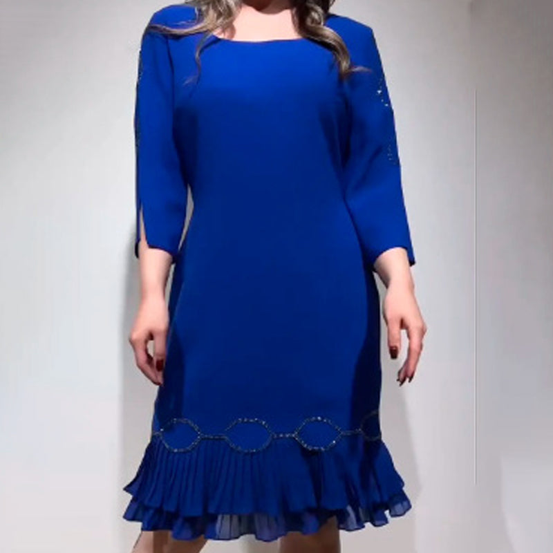 💝Κομψό φόρεμα με στρογγυλή λαιμόκοψη και βολάν στο κάτω μέρος-LT