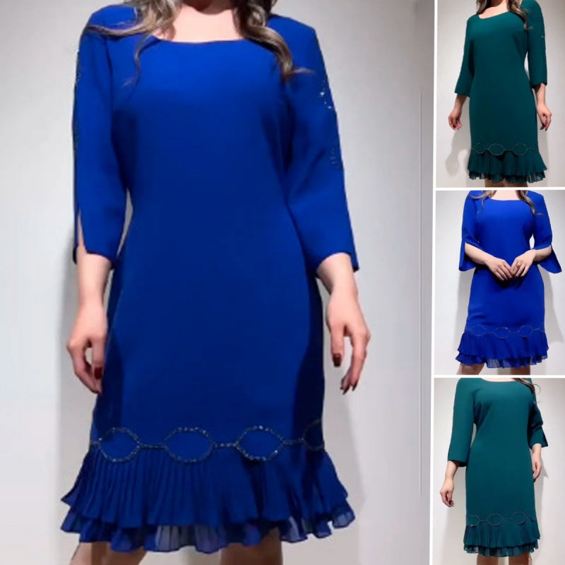 💝Κομψό φόρεμα με στρογγυλή λαιμόκοψη και βολάν στο κάτω μέρος-LT