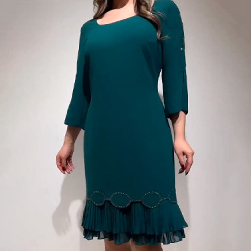 💝Φόρεμα κομψό με στρογγυλή λαιμόκοψη και βολάν στο στρίφωμα-GR