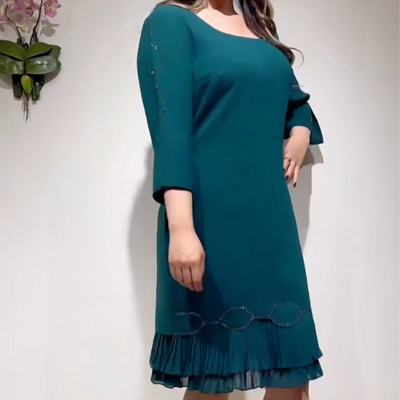 💝Κομψό φόρεμα με στρογγυλή λαιμόκοψη και βολάν στο κάτω μέρος-LT