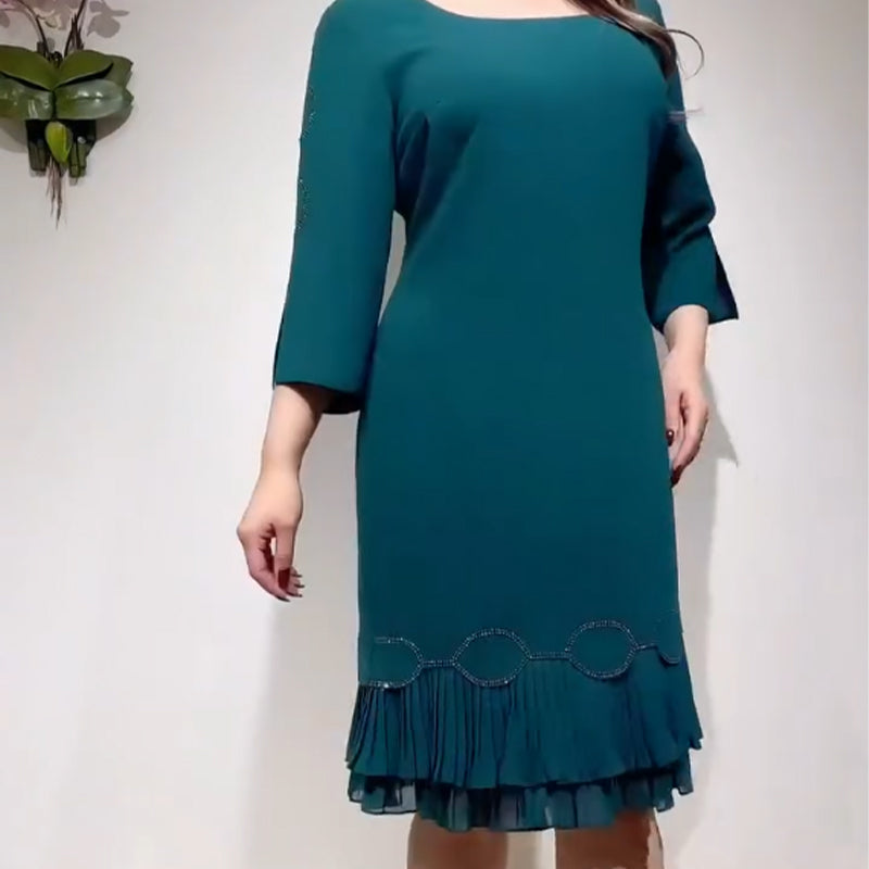 💝Κομψό φόρεμα με στρογγυλή λαιμόκοψη και βολάν στο κάτω μέρος-LT