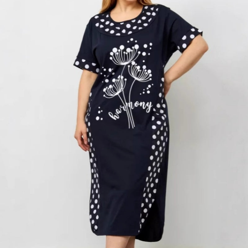 Moteriškos vasarinės laisvos suknelės su trumpomis rankovėmis ir A formos raštu-LT
