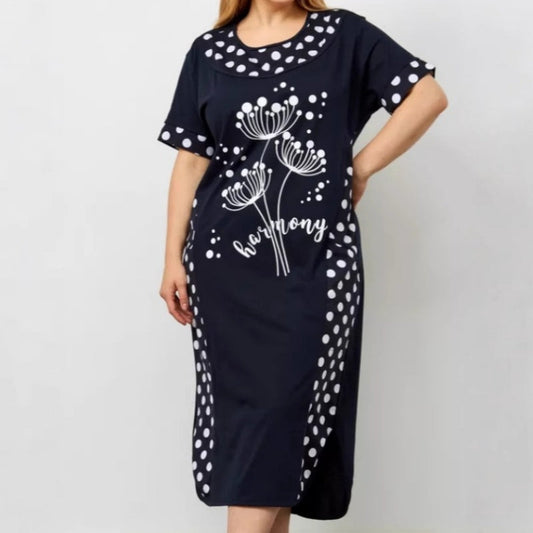 Moteriškos vasarinės laisvos suknelės su trumpomis rankovėmis ir A formos raštu-LT