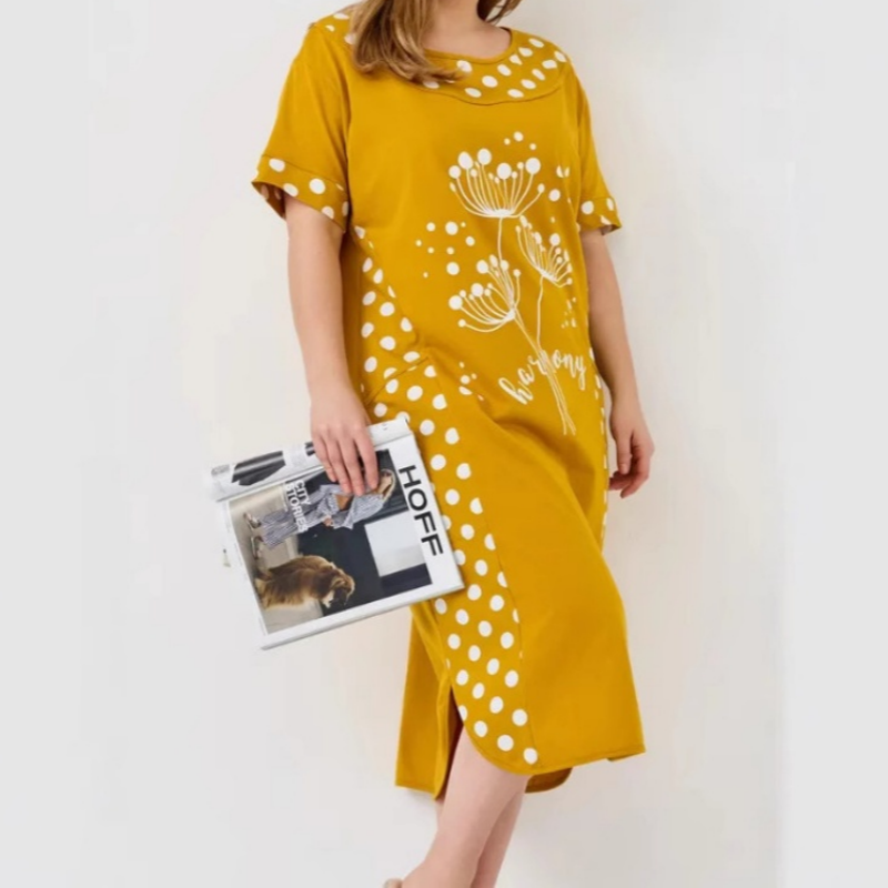 Moteriškos vasarinės laisvos suknelės su trumpomis rankovėmis ir A formos raštu-LT