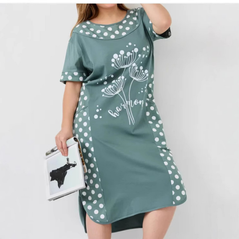 Moteriškos vasarinės laisvos suknelės su trumpomis rankovėmis ir A formos raštu-LT
