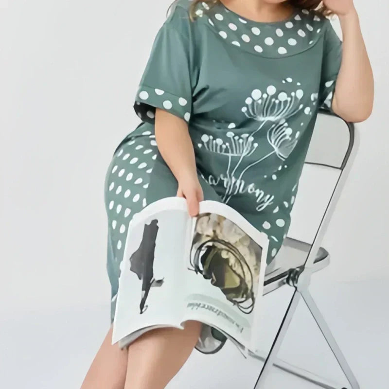 Moteriškos vasarinės laisvos suknelės su trumpomis rankovėmis ir A formos raštu-LT