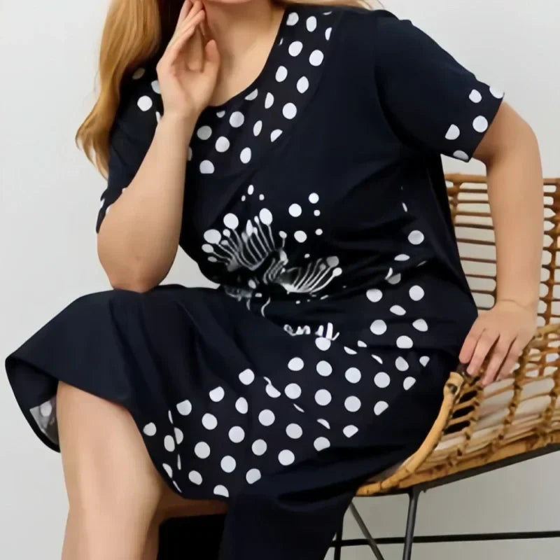 Moteriškos vasarinės laisvos suknelės su trumpomis rankovėmis ir A formos raštu-LT