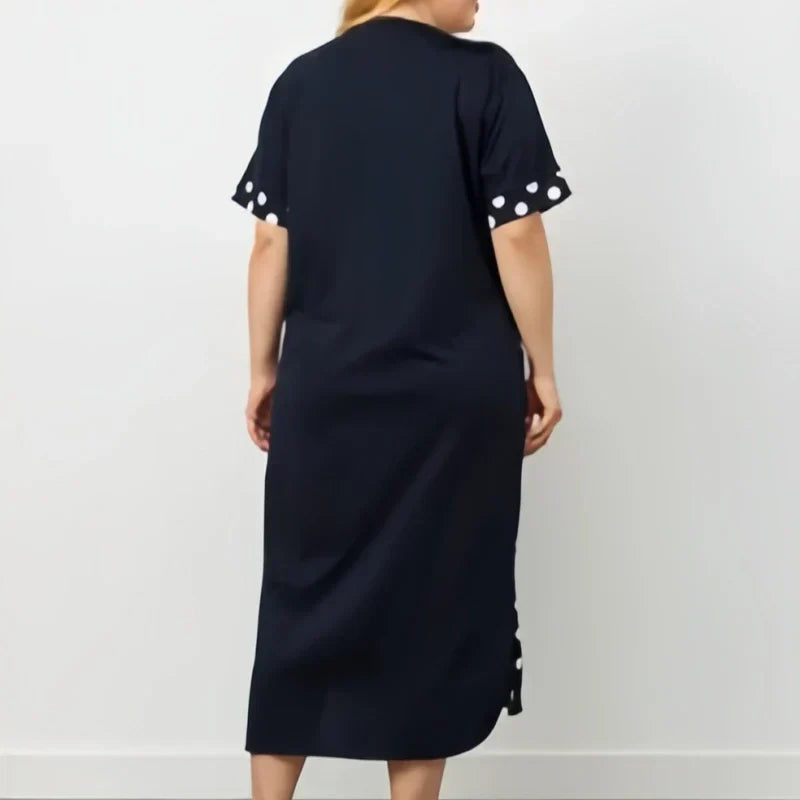 Moteriškos vasarinės laisvos suknelės su trumpomis rankovėmis ir A formos raštu-LT