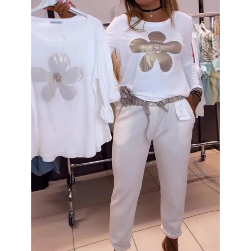 Γυναικείο τοπ με φλοράλ τύπωμα και λαιμόκοψη-GR