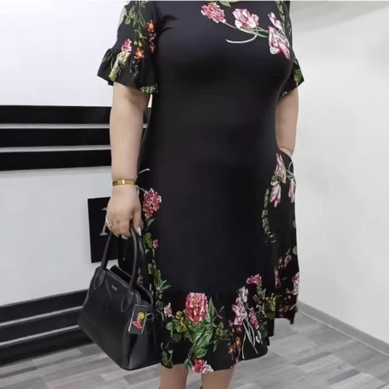 🌺Κομψό oversized φόρεμα με βολάν και τύπωμα-GR