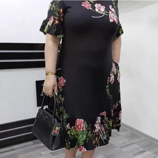 🌺Κομψό oversized φόρεμα με βολάν και τύπωμα-GR