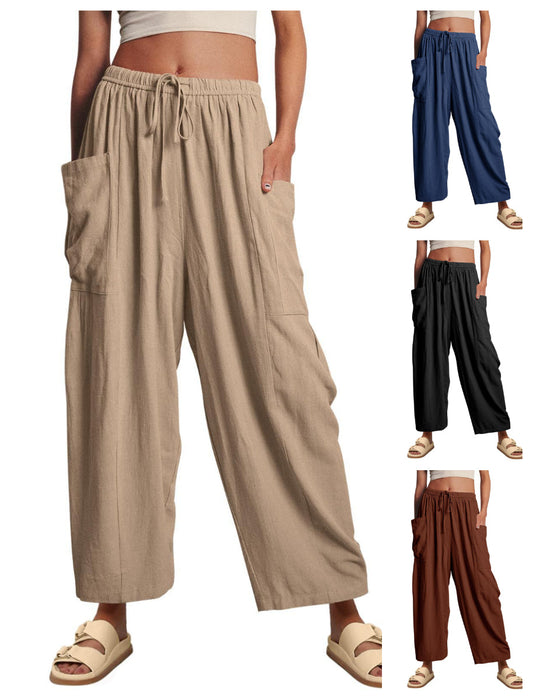 🍁Lengvos medvilninės kelnės aukštu liemeniu-LT