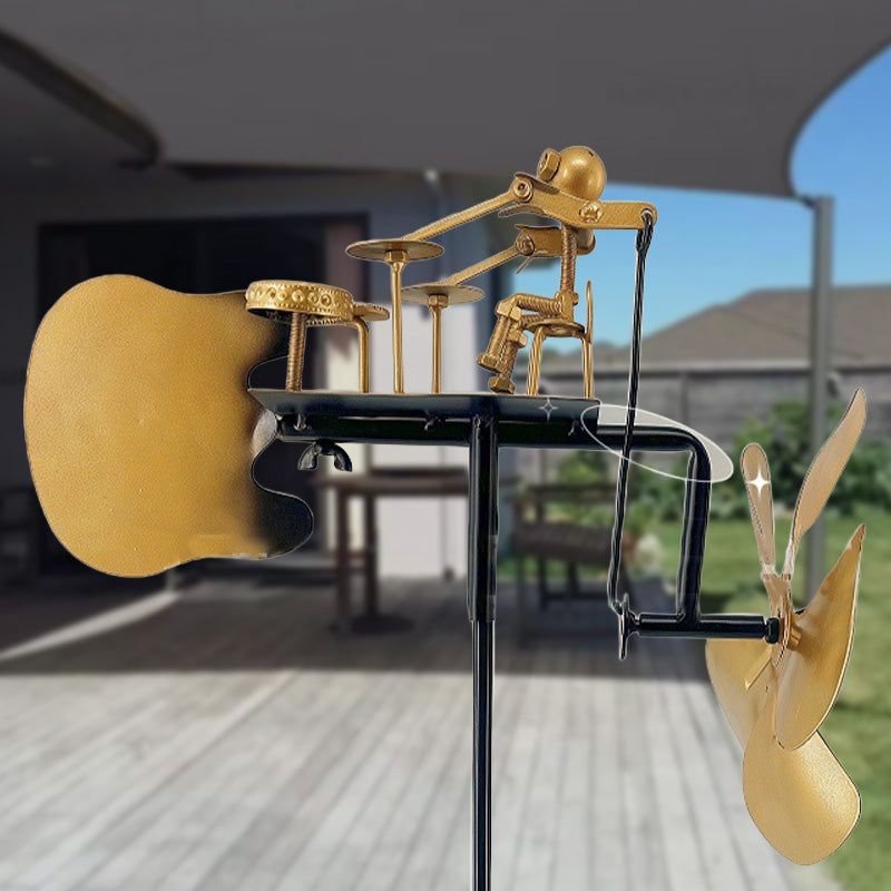 Rankų darbo metalinis vėjo malūnas su būgnu - žemės dekoracija-LT