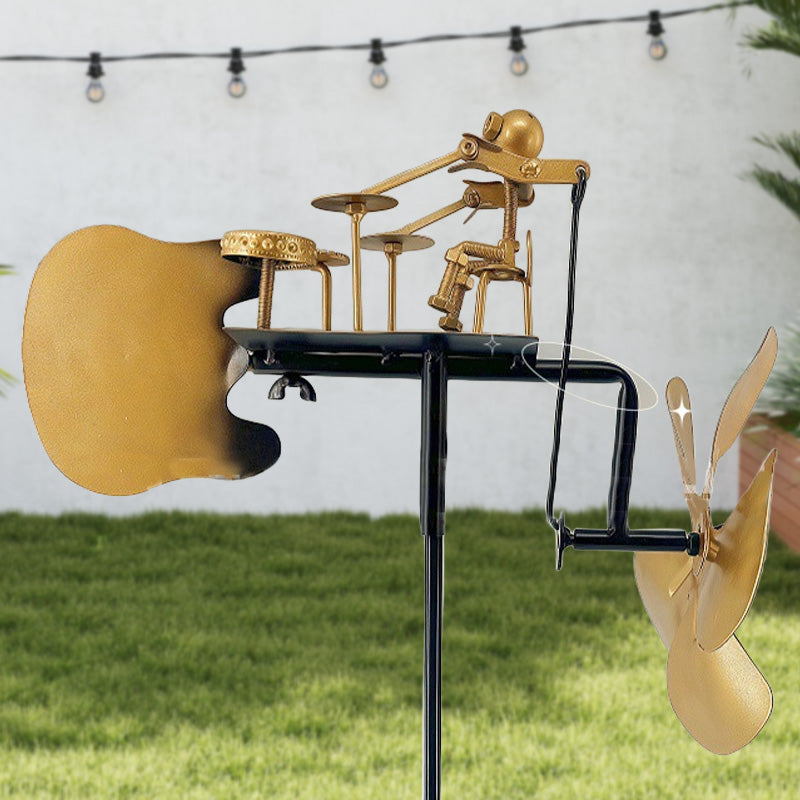 Χειροποίητος μεταλλικός ανεμόμυλος με τύμπανο - διακόσμηση εδάφους-GR