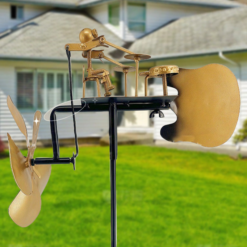 Rankų darbo metalinis vėjo malūnas su būgnu - žemės dekoracija-LT