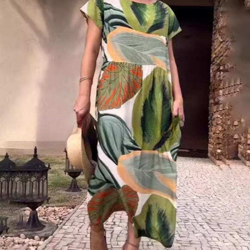 🌸 Φόρεματα με τα μανίκια και στάμπα στο πλάι για γυναίκες-GR