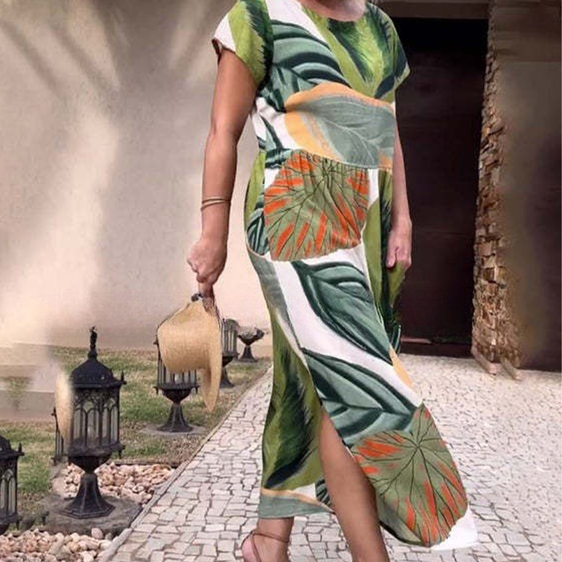 🌸 Φόρεματα με τα μανίκια και στάμπα στο πλάι για γυναίκες-GR