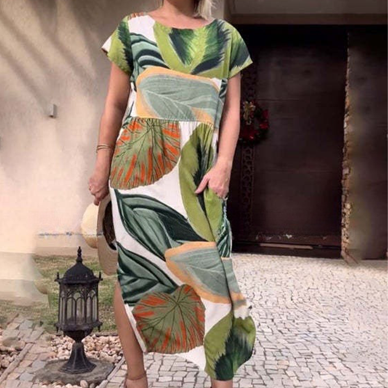 🌸 Φόρεματα με τα μανίκια και στάμπα στο πλάι για γυναίκες-GR