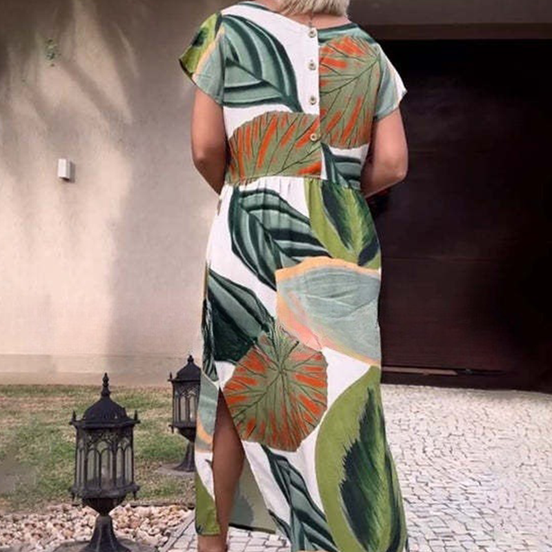 🌸 Φόρεματα με τα μανίκια και στάμπα στο πλάι για γυναίκες-GR