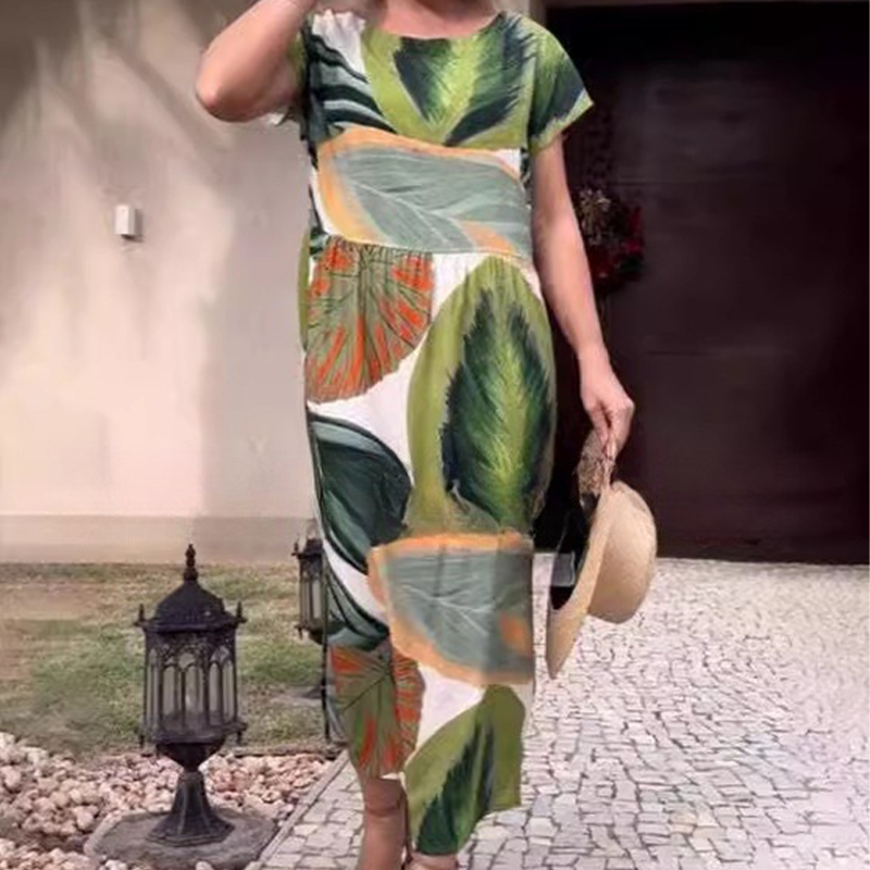 🌸 Φόρεματα με τα μανίκια και στάμπα στο πλάι για γυναίκες-GR