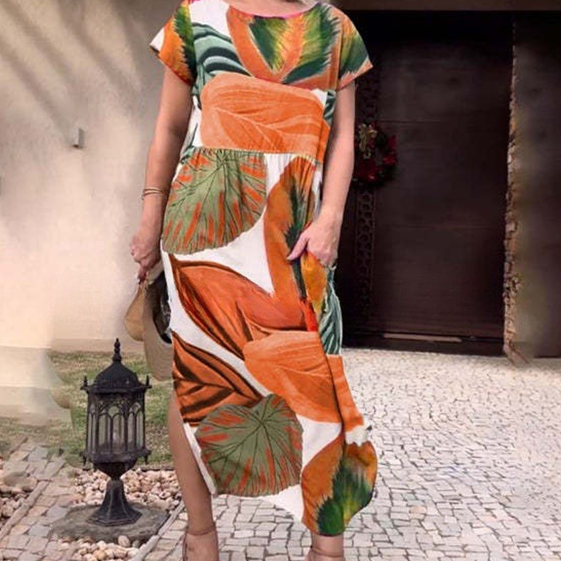 🌸 Φόρεματα με τα μανίκια και στάμπα στο πλάι για γυναίκες-GR