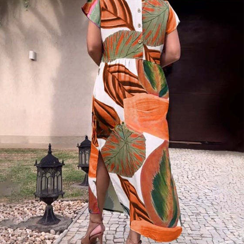 🌸 Φόρεματα με τα μανίκια και στάμπα στο πλάι για γυναίκες-GR