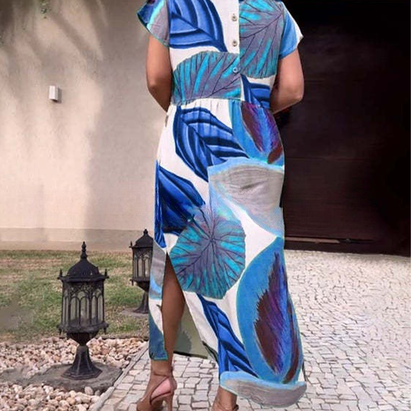 🌸 Φόρεματα με τα μανίκια και στάμπα στο πλάι για γυναίκες-GR