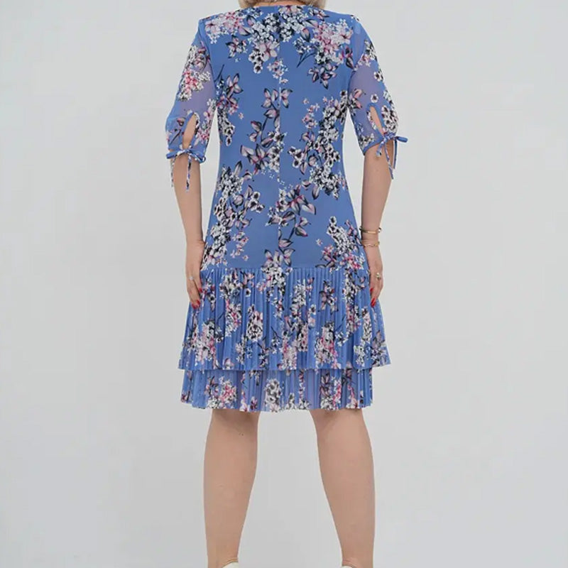 Γυναικείο κομψό φόρεμα με κοντό μανίκι και πλισέ μακρύ φόρεμα-GR