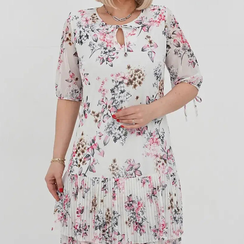 Elegantiška moteriška ilga suknelė trumpomis rankovėmis, klostuota-LT