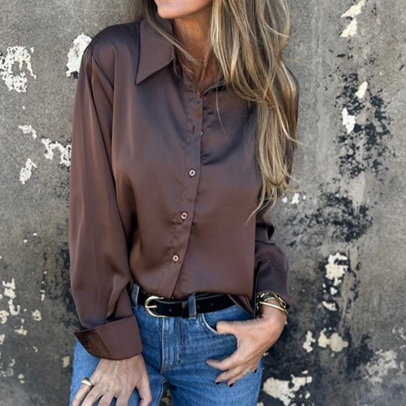 🎊 Καλοκαιρινά νέα🎊 Κομψό σατέν πουκάμισο με μακριά μανίκια-GR