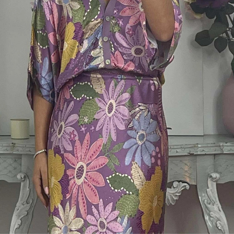 🏆🌸Dviejų dalių moteriškas komplektas: palaidinė V formos iškirpte ir ilgas sijonas-LT