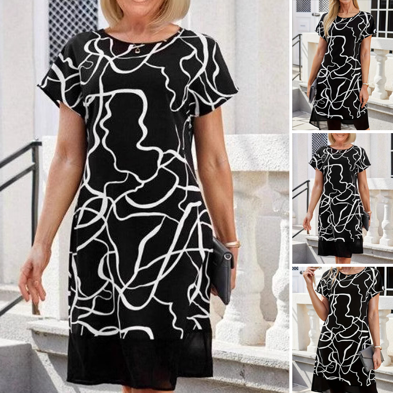 🎁🌸Suknelė trumpomis rankovėmis apvaliu kaklu-LT