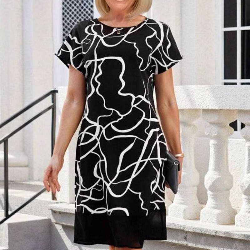 🎁🌸Suknelė trumpomis rankovėmis apvaliu kaklu-LT