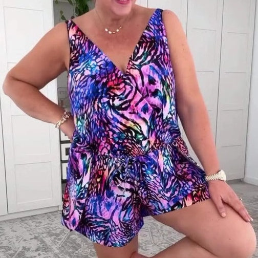 💝 Μαγιό με στάμπα χος μανίκια και V-neckline 2025-GR