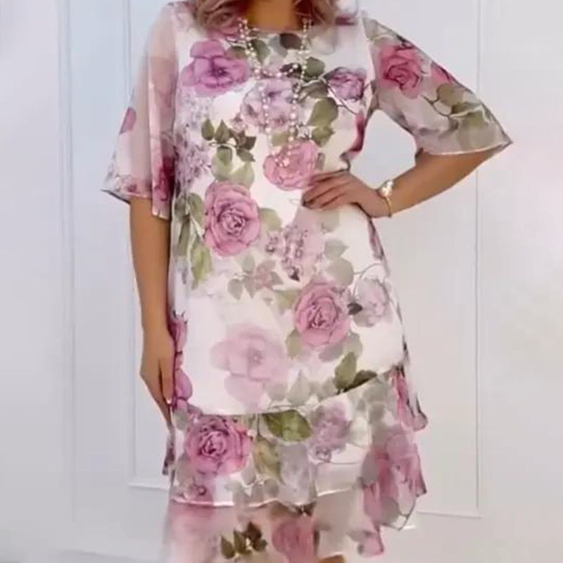 🌺Ροζ φόρεμα από σιφόν με βολάν-LT