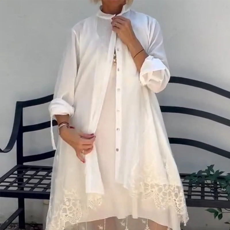 🌸🎗️Γυναικείο αμάνικο φόρεμα και δαντελένιο πουλόβερ-GR