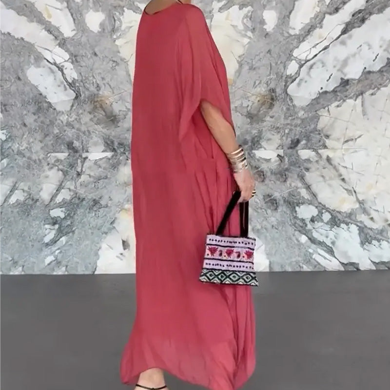 Γυναικείο Φόρεμα Maxi με V-Neck, Αεριζόμενο και Ριχτό Στυλ-GR