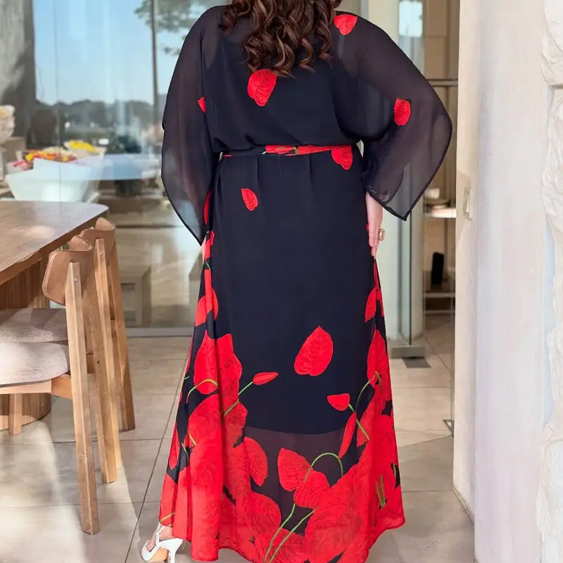 👗 Plokščios formos suknelė su apvalia iškirpte ir diržu 🌸 | Gėlių raštas | Reguliuojamas siluetas-LT