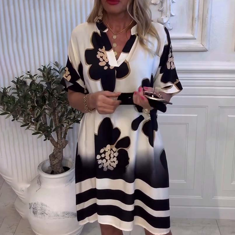 🌸😘 Γυναικείο φαρδύ φόρεμα με σχέδιο και βαθύ V ντεκολτέ🔥-LT