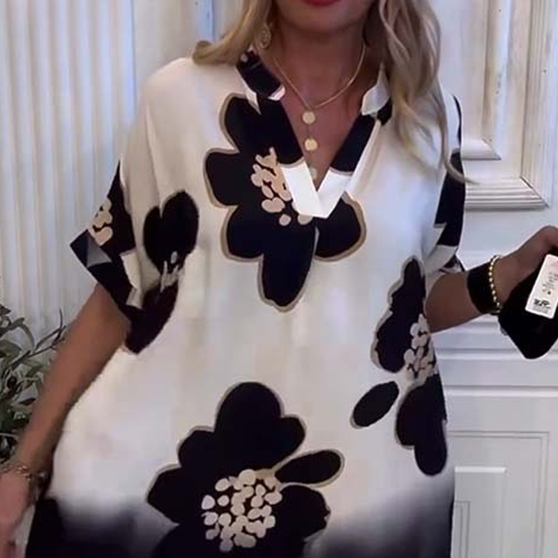 🌸😘 Γυναικείο φαρδύ φόρεμα με σχέδιο και βαθύ V ντεκολτέ🔥-LT