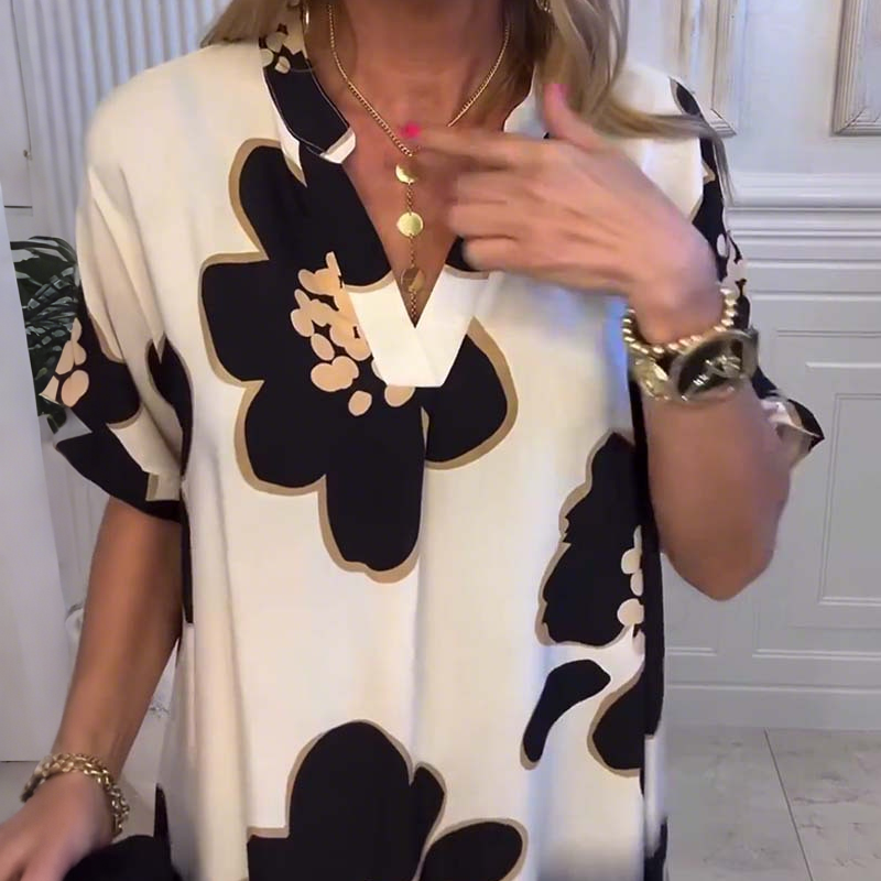 🌸😘 Γυναικείο φαρδύ φόρεμα με σχέδιο και βαθύ V ντεκολτέ🔥-LT