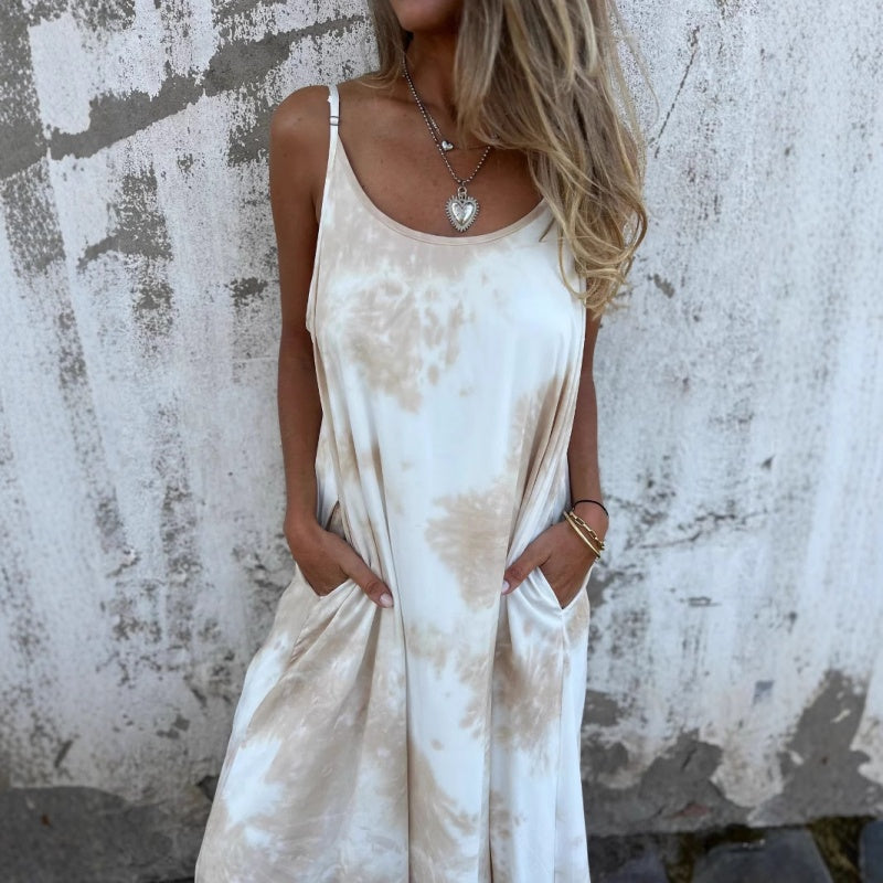 Γυναικείο Φόρεμα Tie Dye με Ντεγκραντέ Στάμπα και Τιράντες-GR