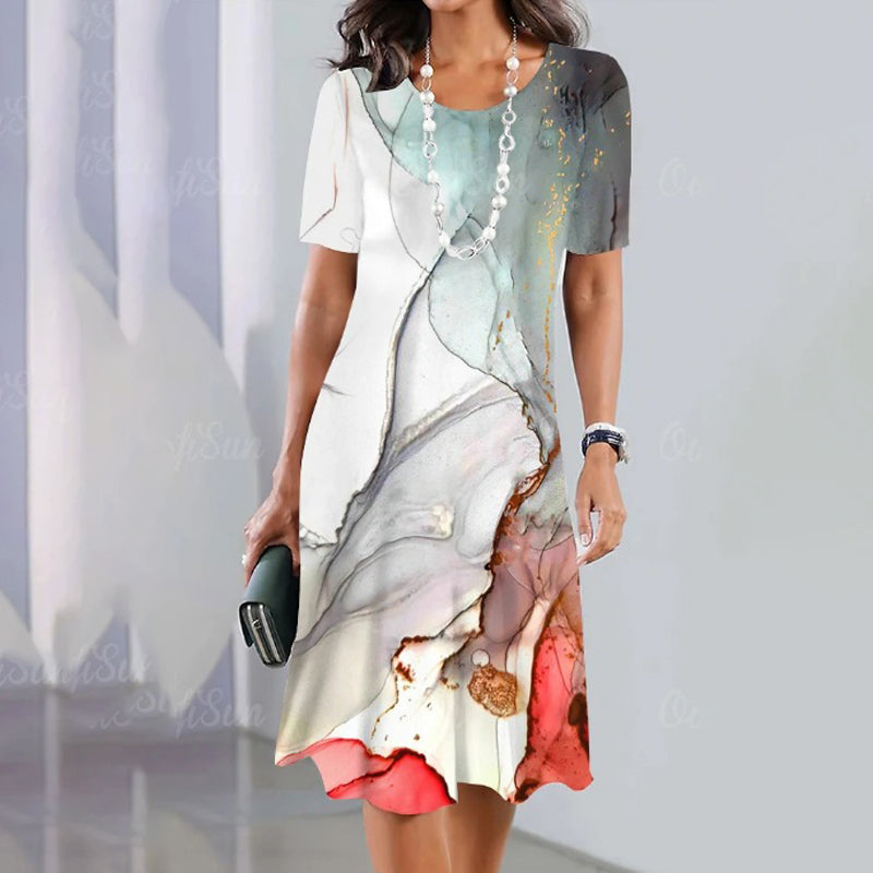 🌹Δωρεάν κολιέ με τριαντάφυλλο🌸Γυναικείο πολυχρηστικό, casual φόρεμα με στάμπα - LT