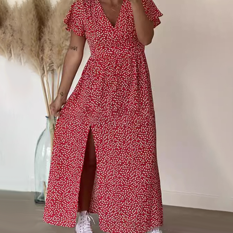 Seksuali moteriška maksi suknelė su šoniniais skeltukais-LT