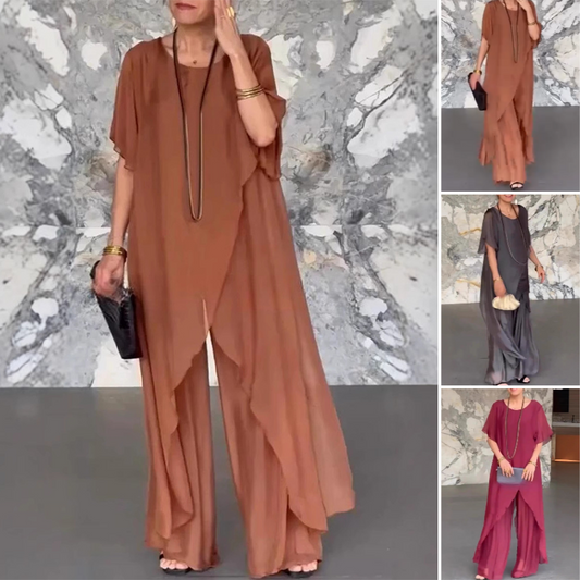 🛍️✨ Dámsky set pozostávajúci z nepravidelnej blúzky a ľahkých nohavíc-SK