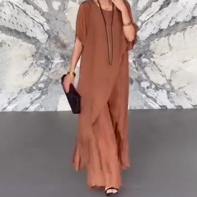 🛍️✨ Γυναικείο σετ που αποτελείται από ακανόνιστη μπλούζα και ανοιχτόχρωμο παντελόνι-GR