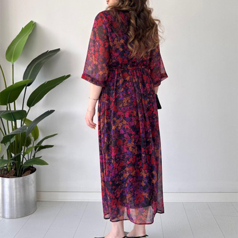 🌺 Γυναικείο κομψό, χαλαρωτικό μάξι φόρεμα με στάμπα-GR