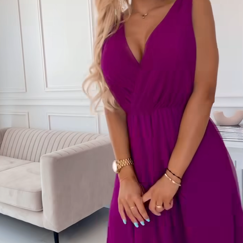 Berankovė šifoninė suknelė su V formos iškirpte-LT