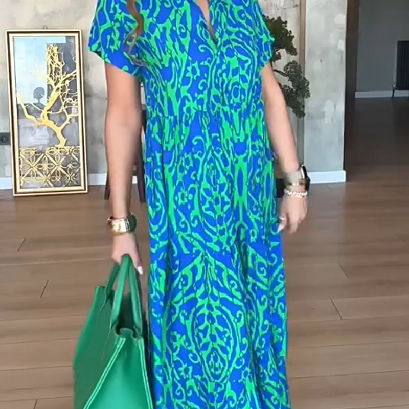 Γυναικείο μακρύ φόρεμα σε γραμμή Α με στάμπα-GR