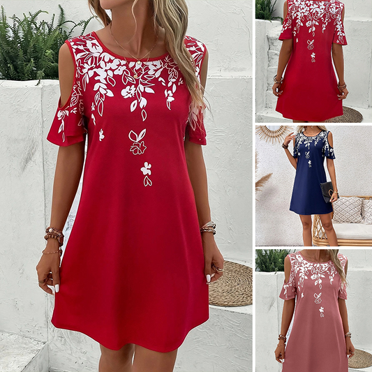 🌼【S-2XL】Φόρεμα μίντι με φλοράλ στάμπα και μανίκια με κοψίματα-GR